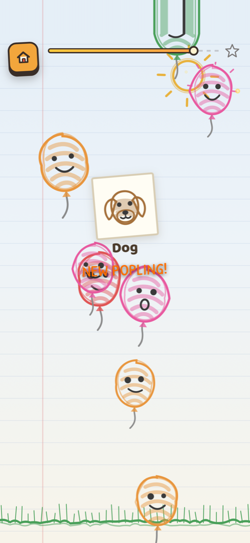 A Popling revealed from a popped balloon, labelled NEW POPLING!